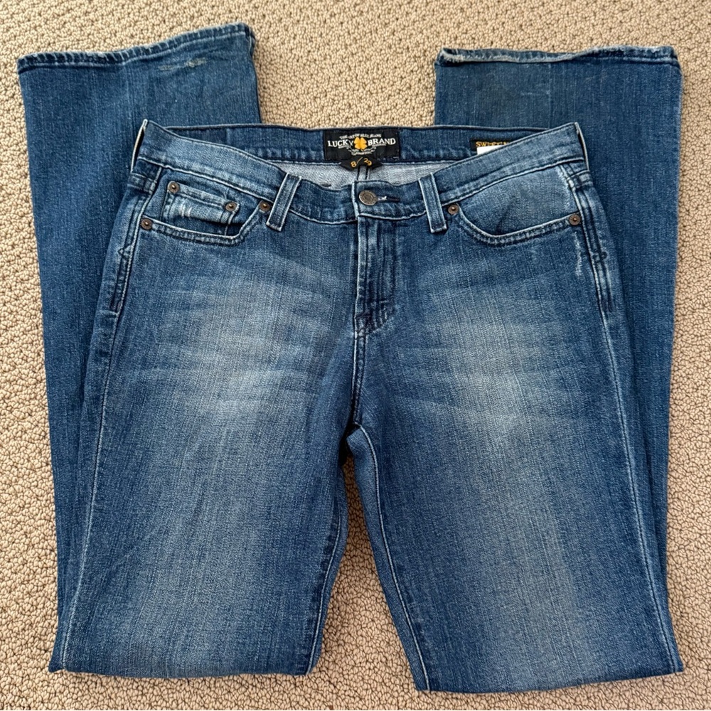 Lucky Brand Women's Sweet N Low Flair Distressed Denim Blue Jeans